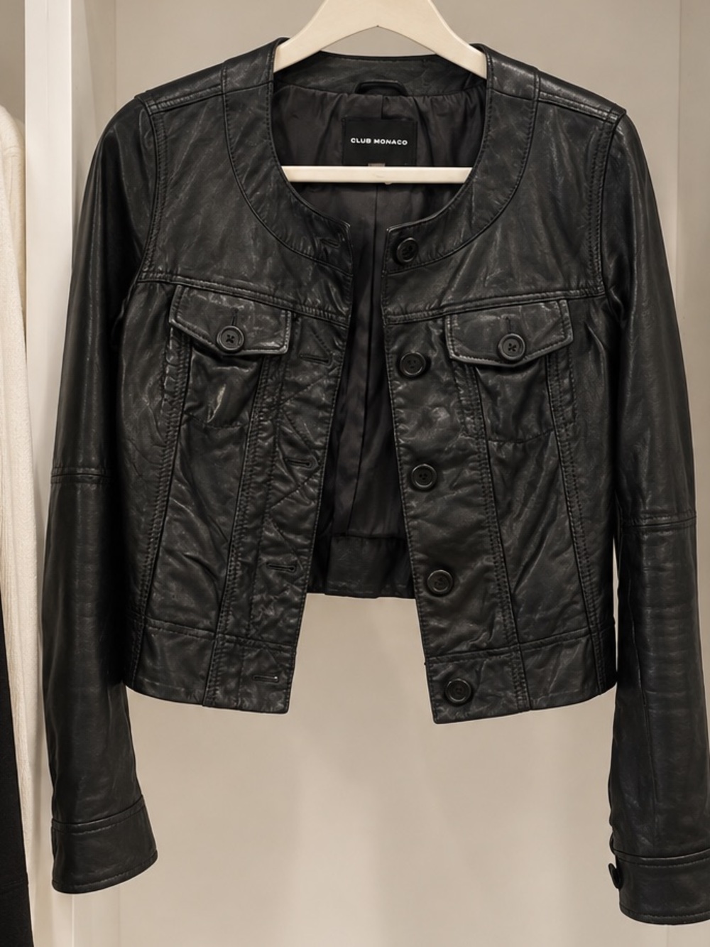 Club Monaco Soft Leather Collarless Jacket